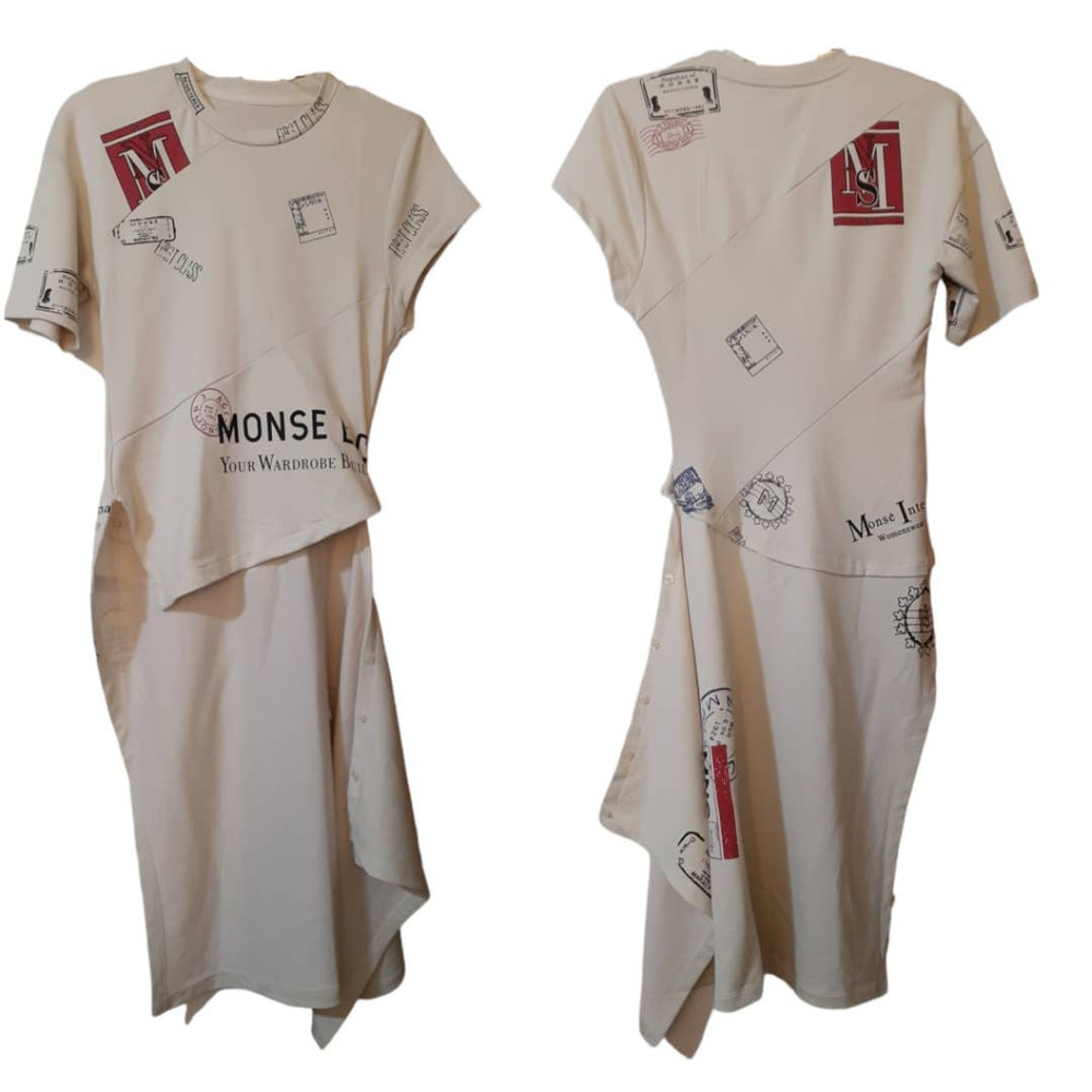 MONSE Deconstructed Top Asymmetric Tunic Cotton Knit Shirt Logo Novelty NWOT SM
